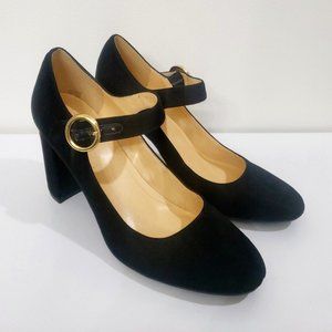 Liz Claiborne Black Faux Suede Mary Jane Block Heel Women's Sz 9.5